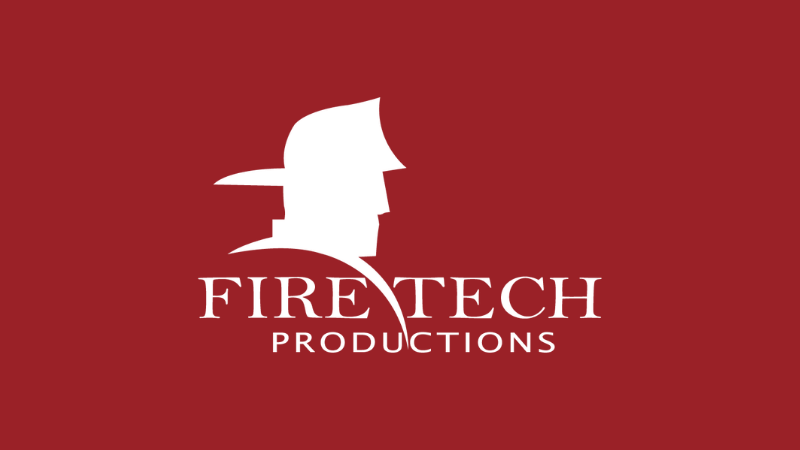 A white Fire Tech Productions logo over a solid burgundy background.