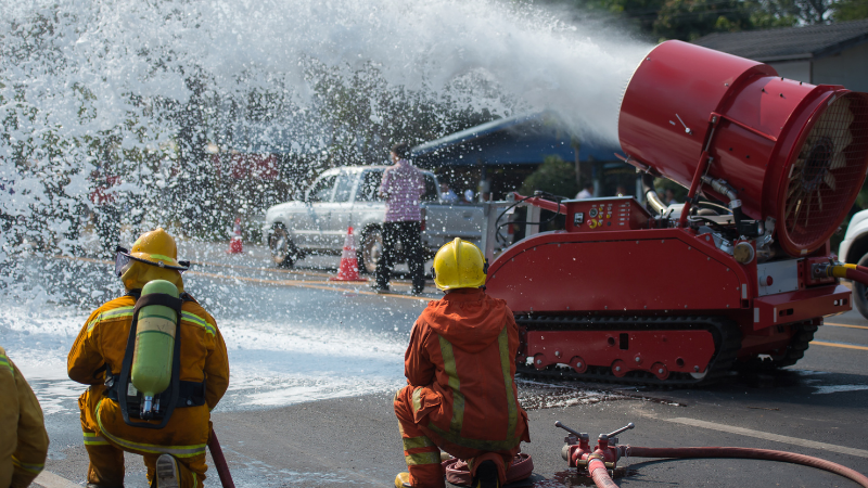 Fire Fighters test a foam fire suppression system.